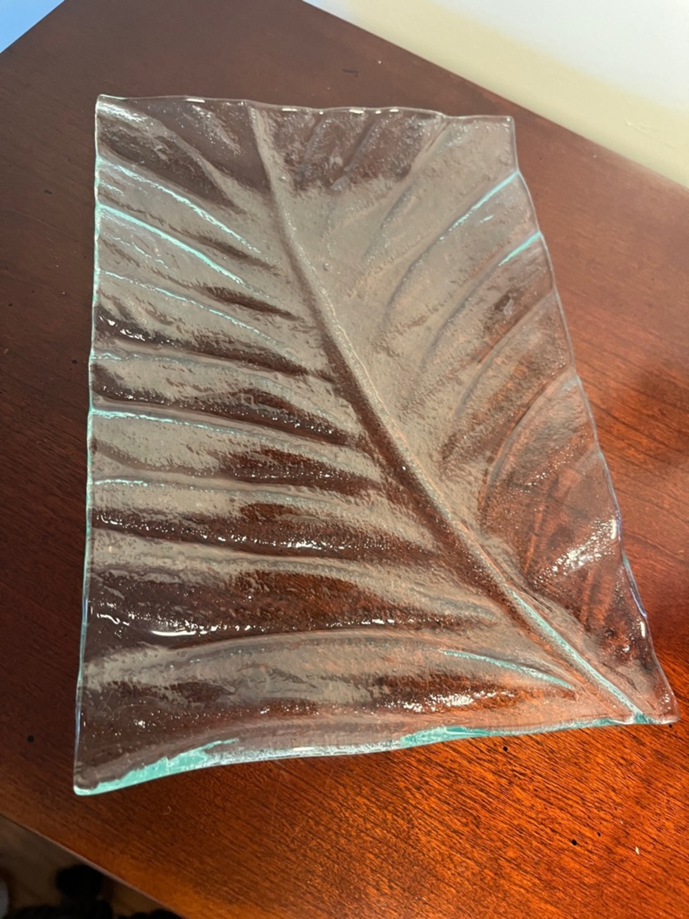 Clear with light green hue Glass Leaf Art Piece 6 x 9 inch